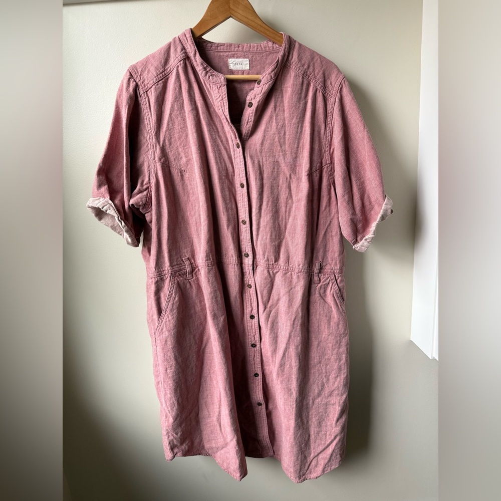 POETRY Shirtdress Dress Hemp Organic Cotton‎ Full Button Down Pockets Casual 16